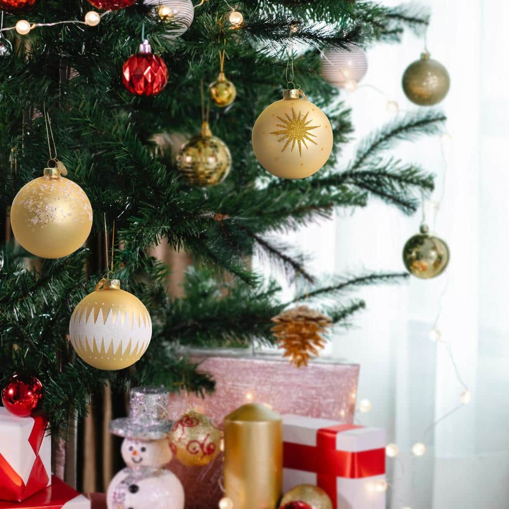 Gold and White Glass Holiday Ornament Set, 4 Pieces