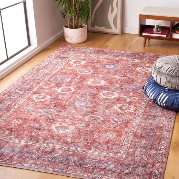Serapi Rust/Blue 4 ft. x 6 ft. Machine Washable Border Ornate Area Rug