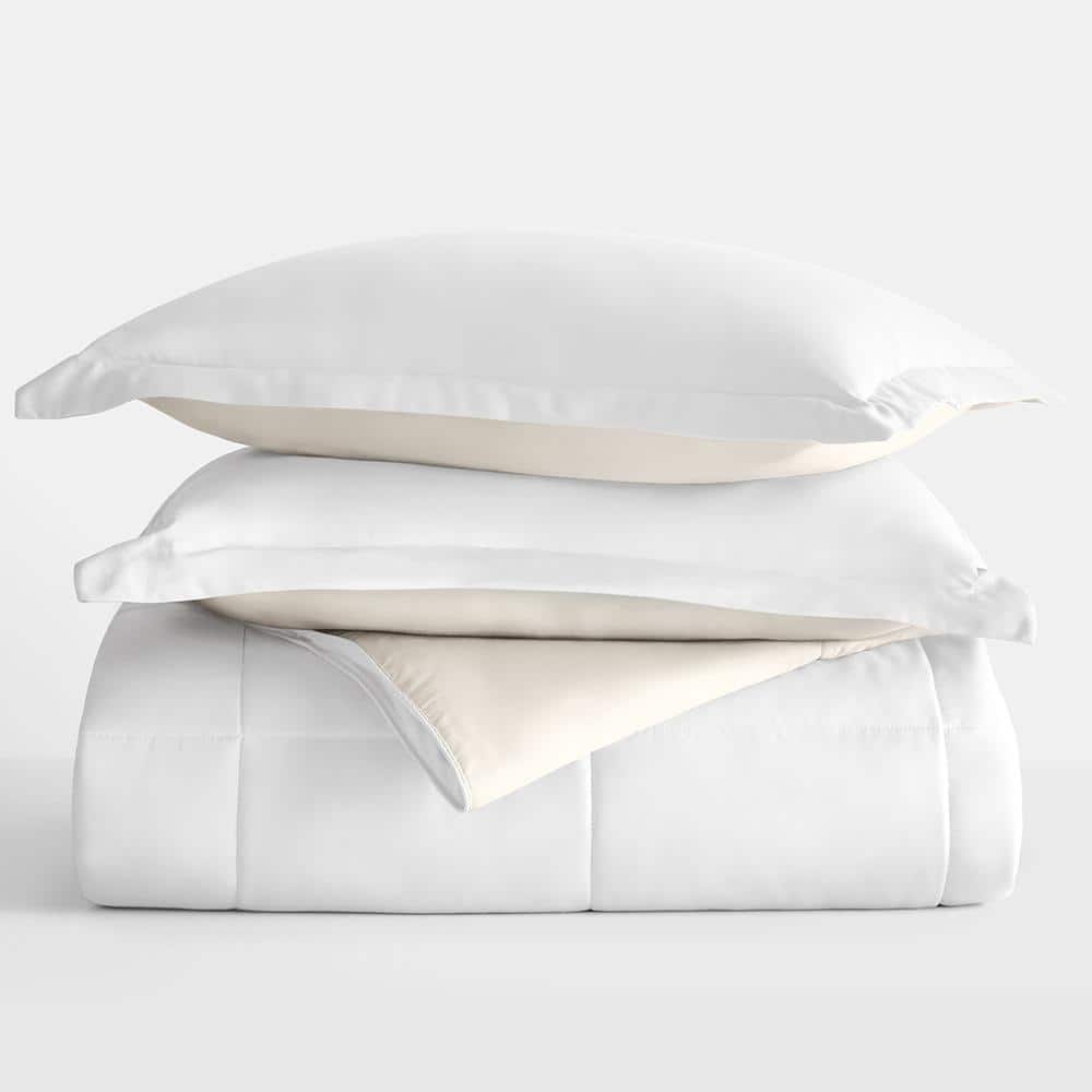 Full White Microfiber Down Alternative Reversible Comforter Set