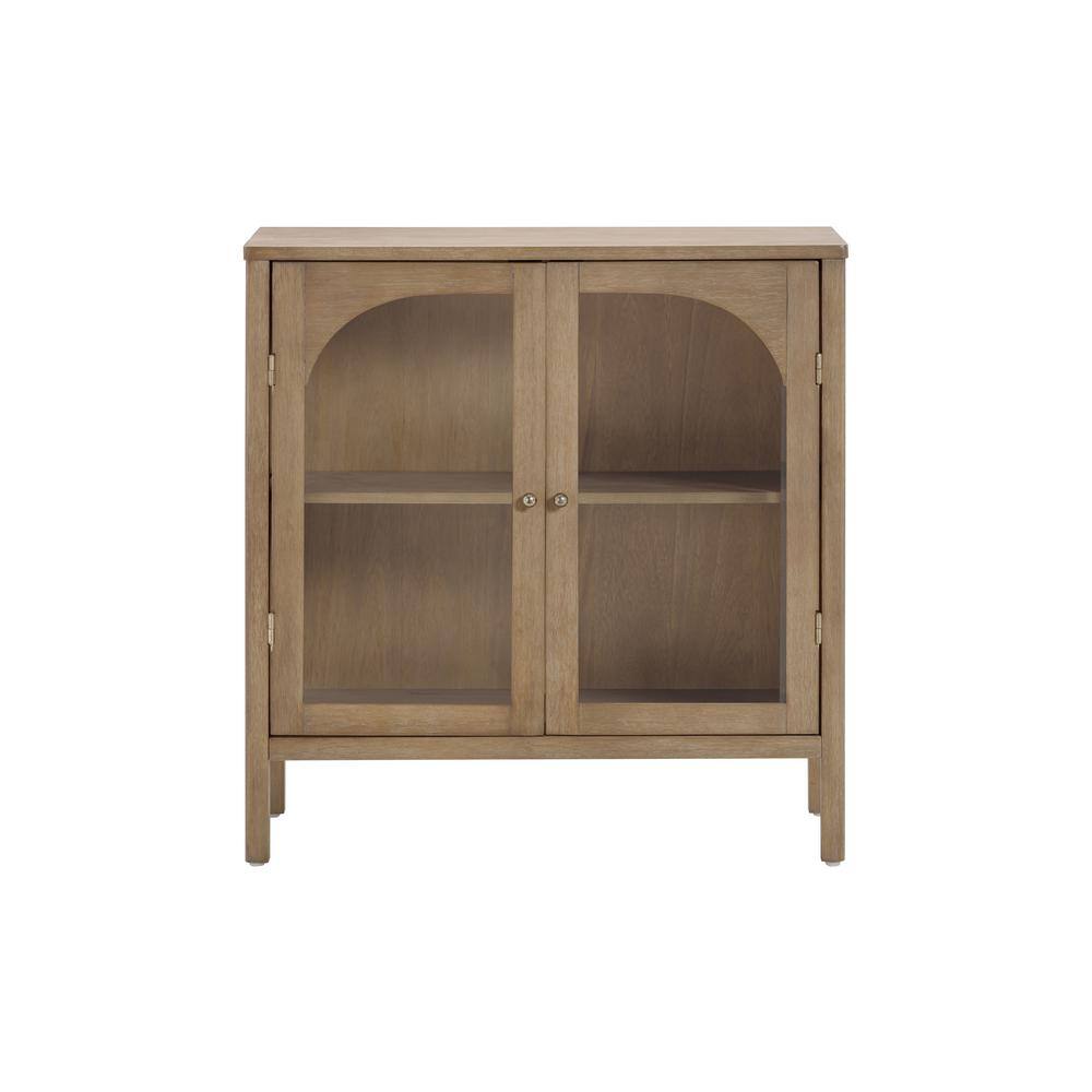 Nathan James Mason Free Standing Accent Sideboard Buffet Storage Cabinet with Glass Doors and Adjustable Shelves, Brushed Light Brown
