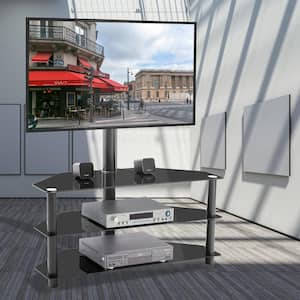 43 in. Black 3-Tier Shelves Tempered Glass Multi-function TV Stand Fits TV's up to 65 in. with Swivel&Height Adjustable