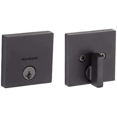 Downtown Low Profile Matte Black Square Single Cylinder Contemporary Deadbolt with SmartKey Security