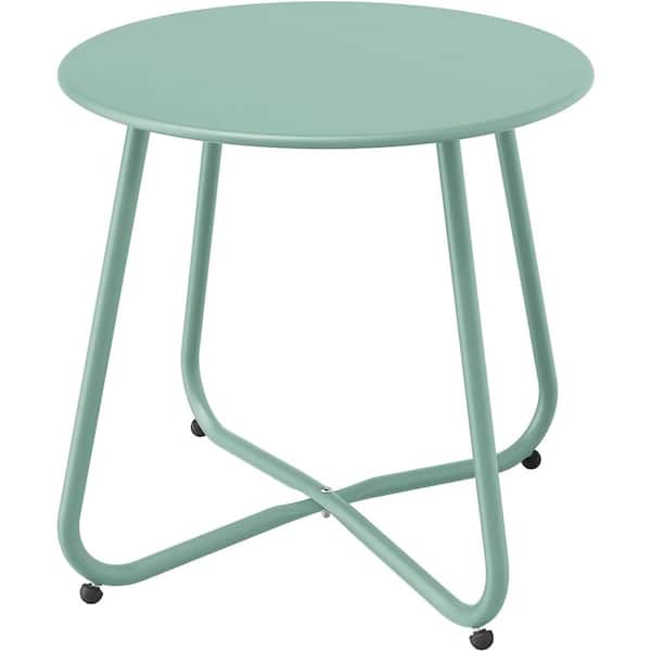 Boyel Living Round Metal Outdoor Side Table with Zinc-Coated Tabletop and Adjustable Feet in Green