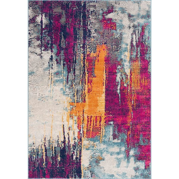 Savannah 2' x 3' (Exact Size: 2'3" x 3') Mid-Century Modern Doormat Rug, Purple Orange, Abstract