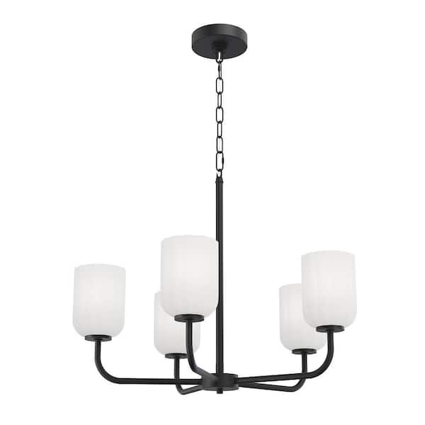 Parkmont 24 in. Plug and Play 5-Light Matte Black Chandelier with SkyPlug
