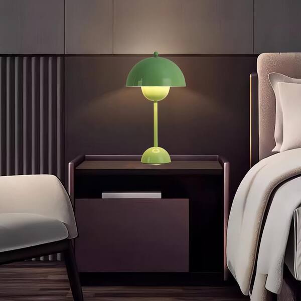SUNLLOK 13.4 in. Green Vintage 1-Light Metal Flowerpot Table Lamp