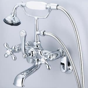 3-Handle Vintage Claw Foot Tub Faucet with Handshower and Cross Handles in Triple Plated Chrome