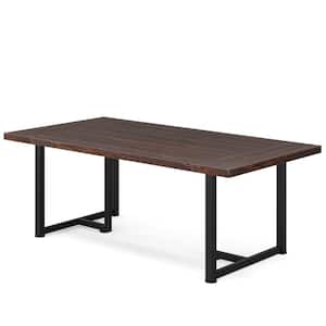 Roesler Industrial Black and Brown Wood 70.9 in. W Heavy-Duty Metal Legs Double Pedestal Dining Table Seats 6-8