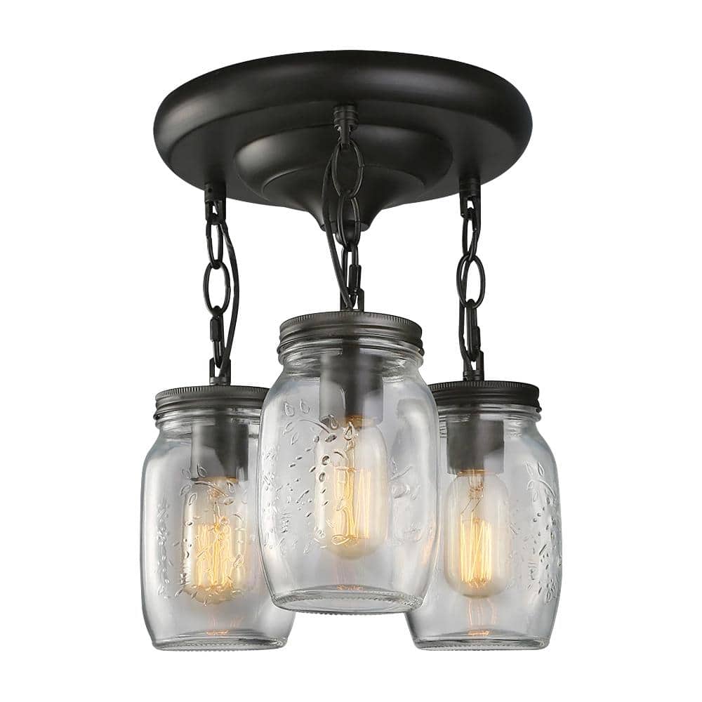 Zook 3-Light Farmhouse Oil-Rubbed Dark Bronze Semi Flush Mount Ceiling Ligh