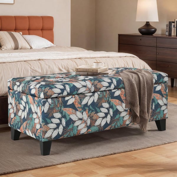 CHRISTOPHER KNIGHT HOME Seifer Orange and White Floral Fabric Storage Ottoman