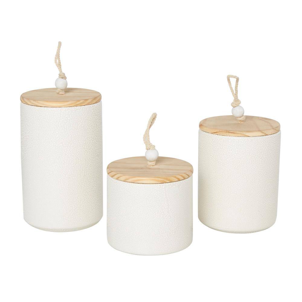 White Glass Canister Set with Wooden Lids