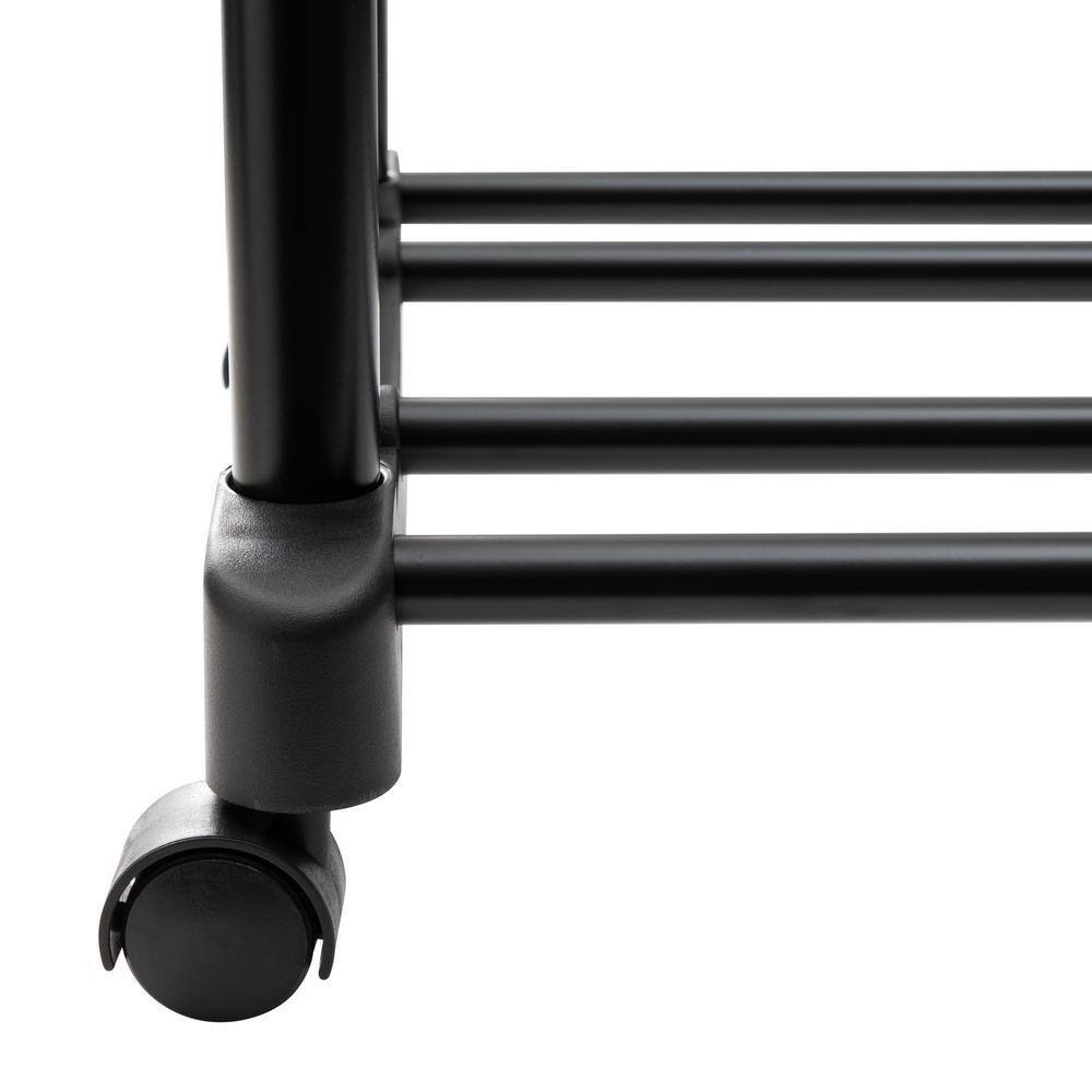 Adjustable Black and Chrome Steel Garment Rack with Shelves