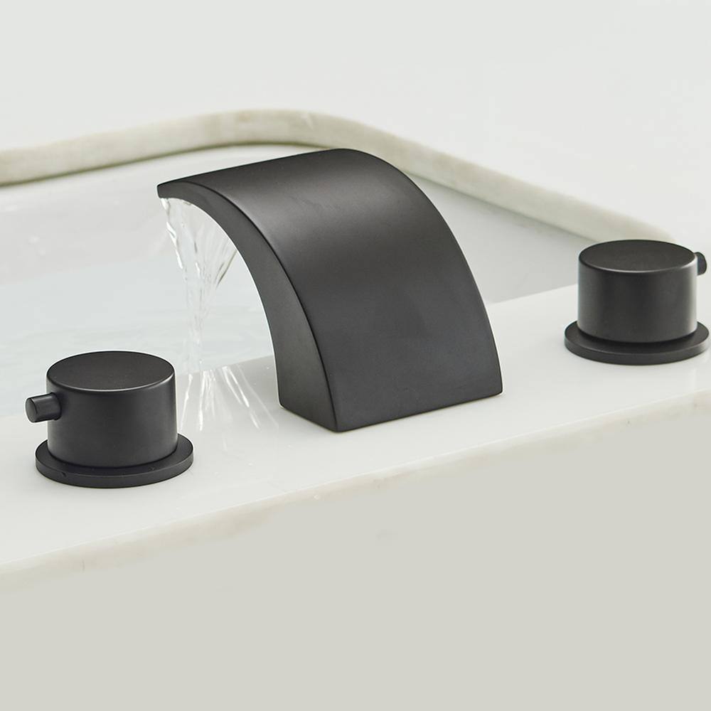 Matte Black Widespread Bathroom Faucet with LED Light and Pop Up Drain