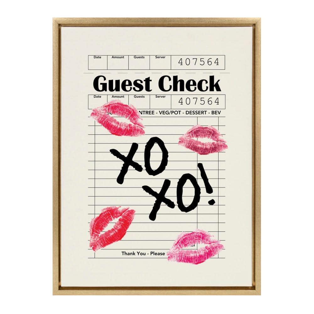Bright Gold Framed Canvas with XOXO Kisses Guest Check Design, 18" x 24"