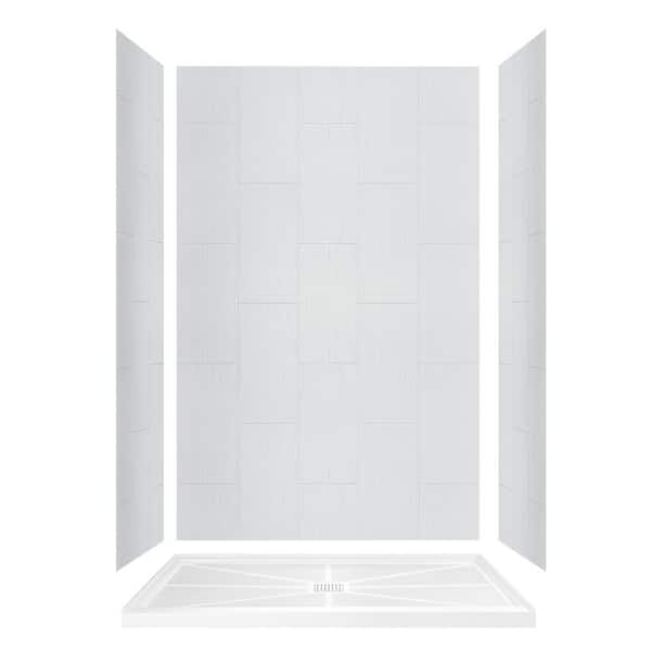 Roslin 32 in. x 60 in. x 96 in. Solid Surface 3-Piece Easy Up Adhesive Alcove Shower Wall Surround in Matte White