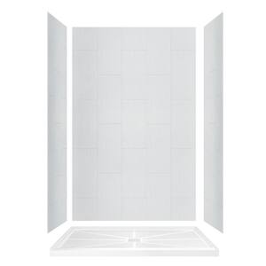 Roslin 32 in. x 60 in. x 96 in. Solid Surface 3-Piece Easy Up Adhesive Alcove Shower Wall Surround in Matte White