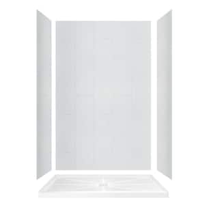 Wooler 32 in. x 60 in. x 96 in. Solid Surface 3-Piece Easy Up Adhesive Alcove Shower Wall Surround in Matte White