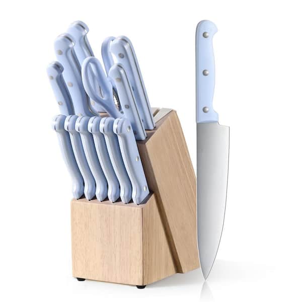 13-Piece Ice Blue High Carbon Stainless Steel Knife Set with Block, Sharp Blade Block Knife Set