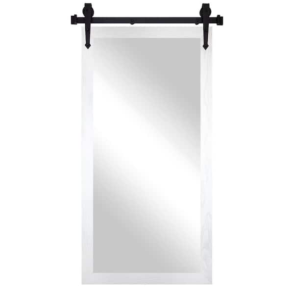 Rayne Mirrors (33 in. W x 58 in. H) White Oak Hardwood Mirror With Steel Barndoor Rail