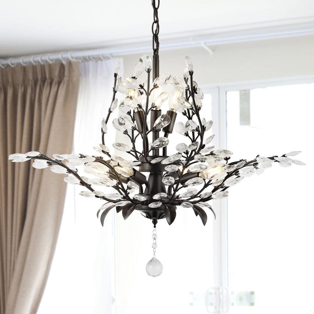 Diantha 28.5" Glam Crystal & Bronze LED Pendant - Adjustable Height