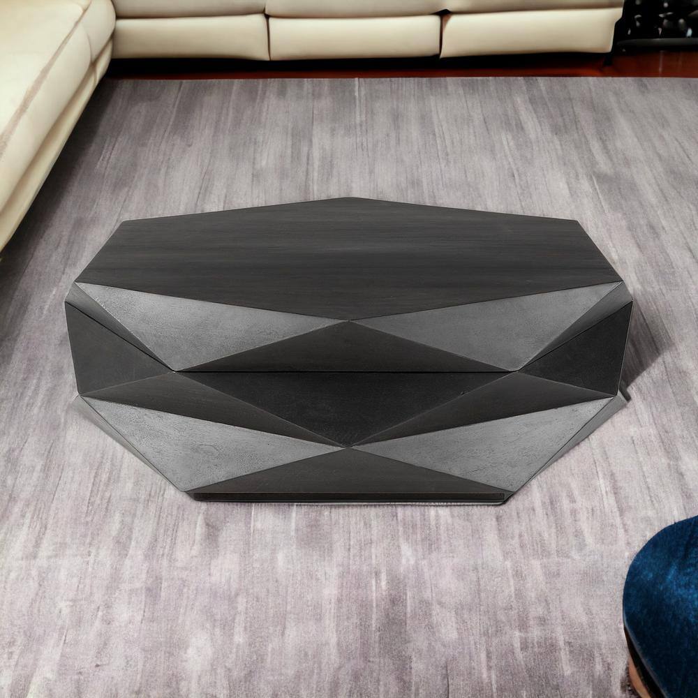 HomeRoots Mariana 48 in. Black Octagon Wood Coffee Table 2000393173