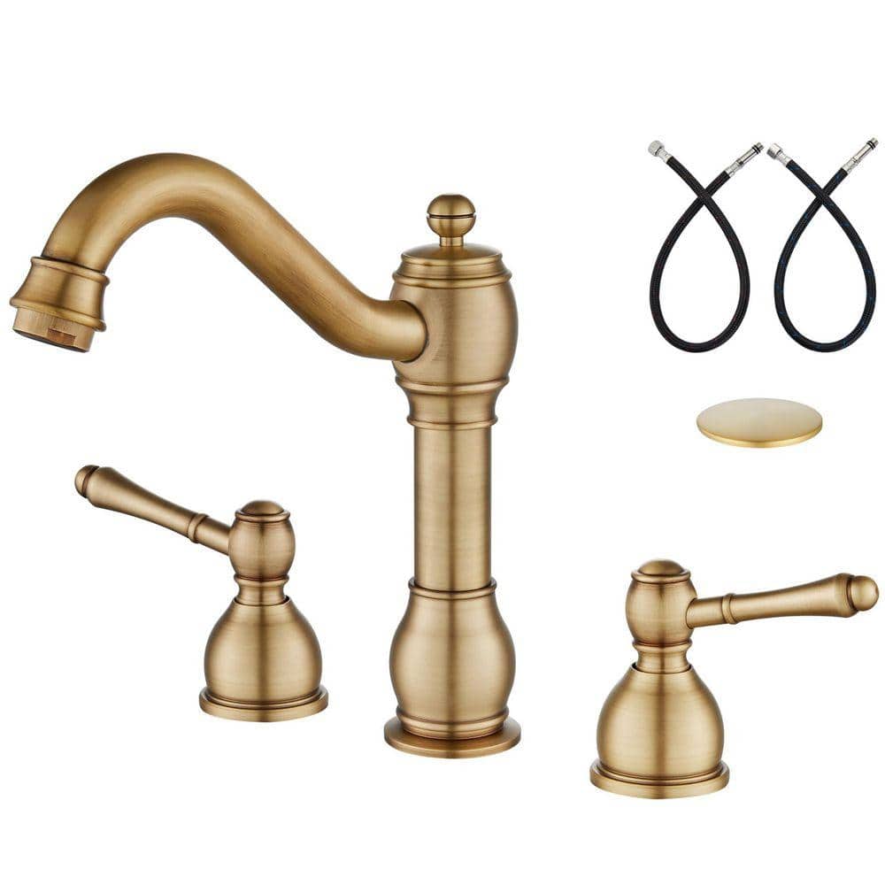 8 in. Widespread Double Handle Bathroom Faucet in Antique Brass (1-Pack) price history on PriceWatchPro