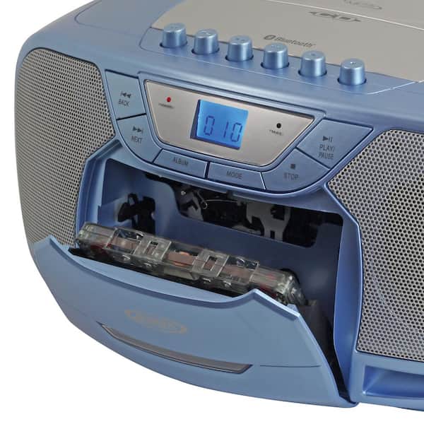 Jensen CD-590 Portable Bluetooth Stereo CD Cassette Player/Recorder with AM/FM Radio - Blue