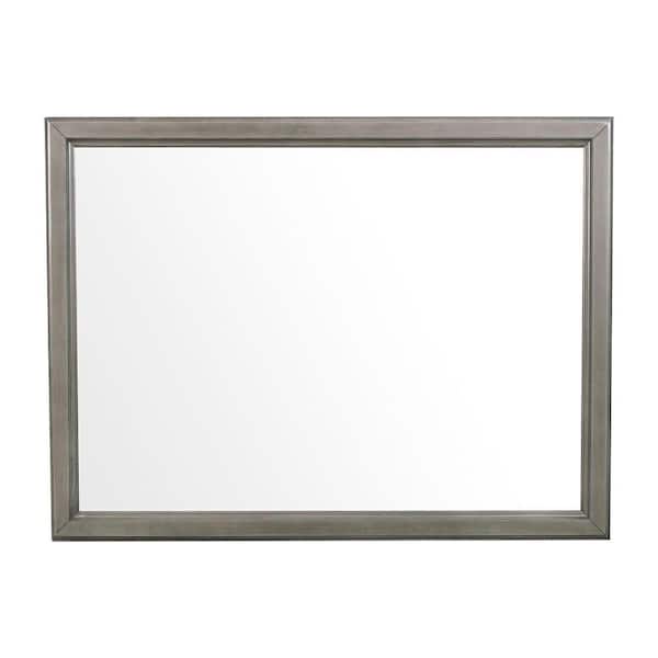 Benjara 38 in. x 2 in. Modern Square Wooden Framed Gray Decorative Mirror with Molded Details and Dual Texture