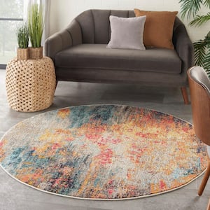 Celestial Multicolor 4 ft. x 4 ft. Abstract Contemporary Round Area Rug
