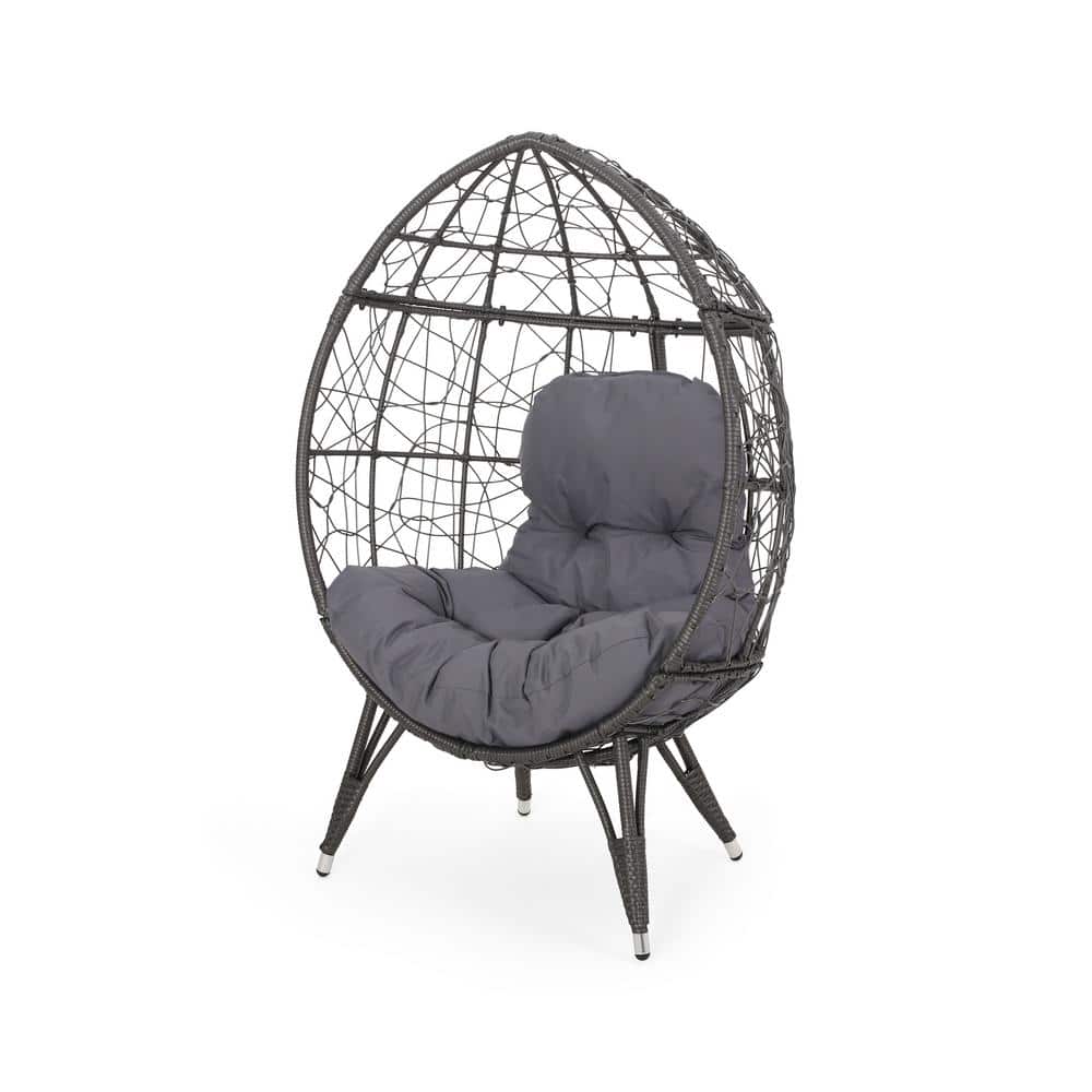 Gray Metal Oval Egg Chair with Dark Gray Cushions