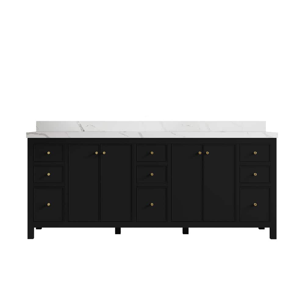 Chicago 84 in. W x 22 in. D x 36 in. H Double Sink Bath Vanity in Black with 2 in. Calacatta Laza Quartz Top price history on PriceWatchPro