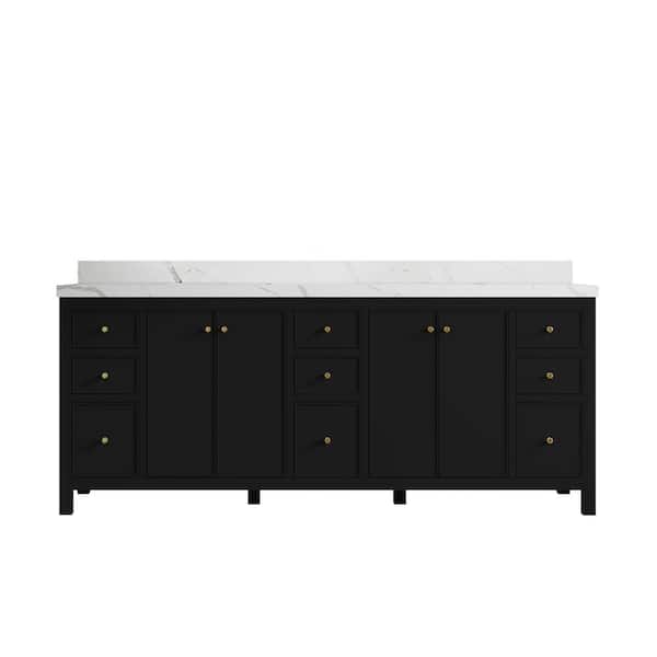 Willow Collections Chicago 84 in. W x 22 in. D x 36 in. H Double Sink Bath Vanity in Black with 2 in. Calacatta Laza Quartz Top