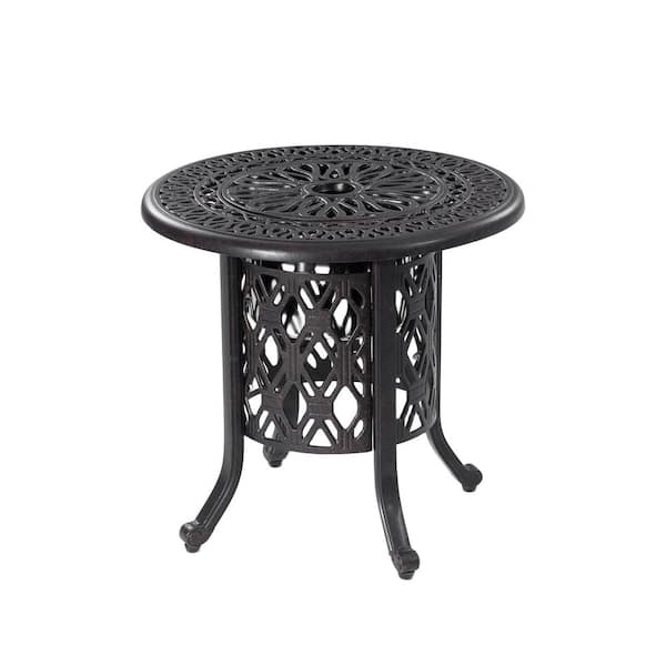 21 in. Side Table with Removable Ice Bucket-Rust-Resistant Cast Aluminum Frame, Food-Grade 304-Stainless Steel Bucket
