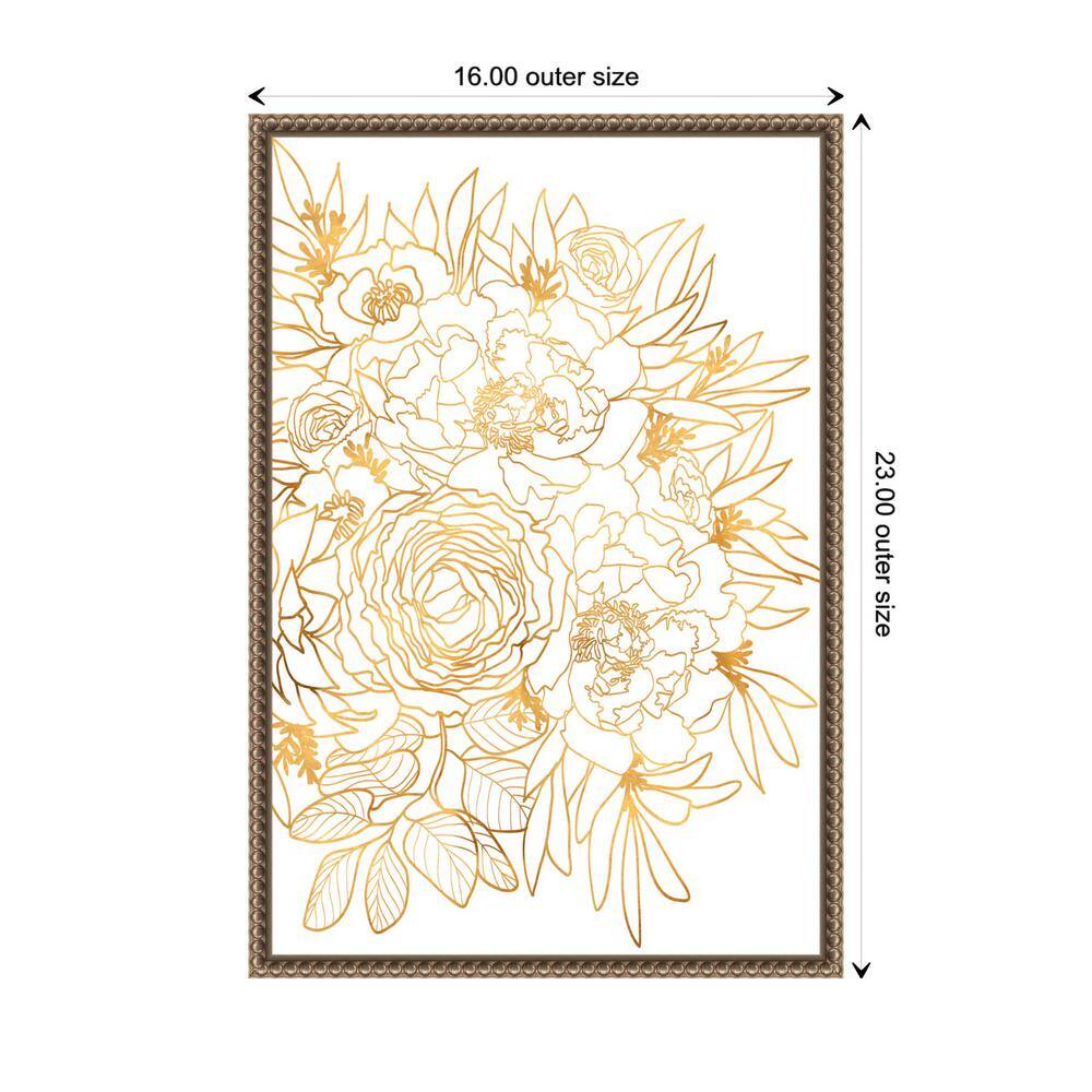 Gold Botanical-Inspired Floral Canvas Print with Beaded Frame
