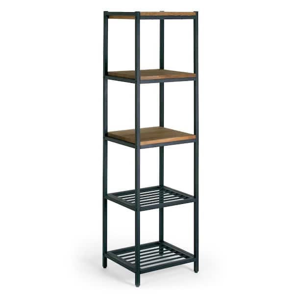 Glamour Home Ailis 57 in. Brown Pine Wood Metal Frame Etagere Bookcase Shelf Media Center