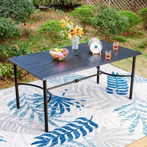 Black Rectangle Straight-Leg Metal Patio Outdoor Dining Table with 1.96 in. Umbrella Hole