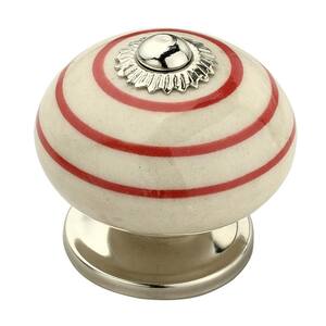 Ringed 1-3/5 in. Red and Cream Cabinet Knob (Pack of 10)