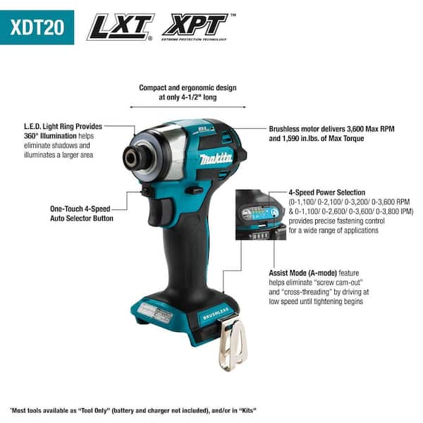 18-Volt LXT Lithium-Ion Brushless 4-Speed Impact Driver w/ IMPACT XPS Alloy Steel Impact Rated Drill Bit Set (60-Piece)