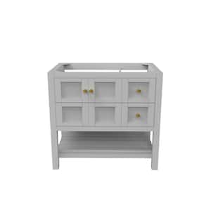 Alicia 35 in. W x 21.75 in. D x 32.75 in. H Bath Vanity Cabinet without Top in Matte Gray with Gold Knobs
