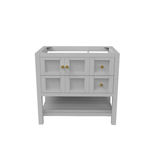 castellousa Alicia 35 in. W x 21.75 in. D x 32.75 in. H Bath Vanity Cabinet without Top in Matte Gray with Gold Knobs