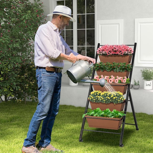 5-Tier Vertical Raised Garden Bed Elevated Planter with Wheels & Container Boxes