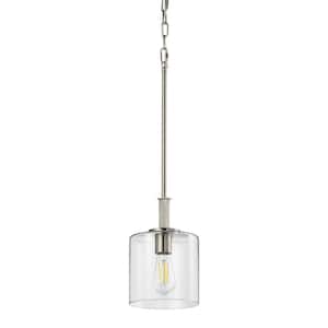 Kendall Manor 1-Light Brushed Nickel Mini Pendant Hanging Light, Kitchen Pendant Lighting with Clear Glass Shade