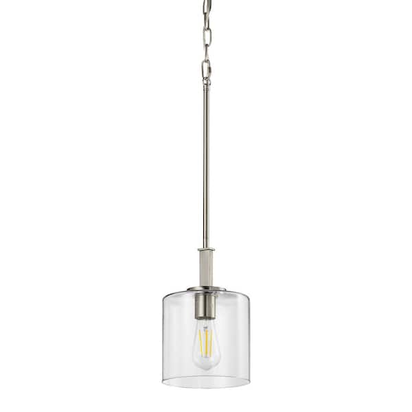 Hampton Bay Kendall Manor 1-Light Brushed Nickel Mini Pendant Hanging Light, Kitchen Pendant Lighting with Clear Glass Shade