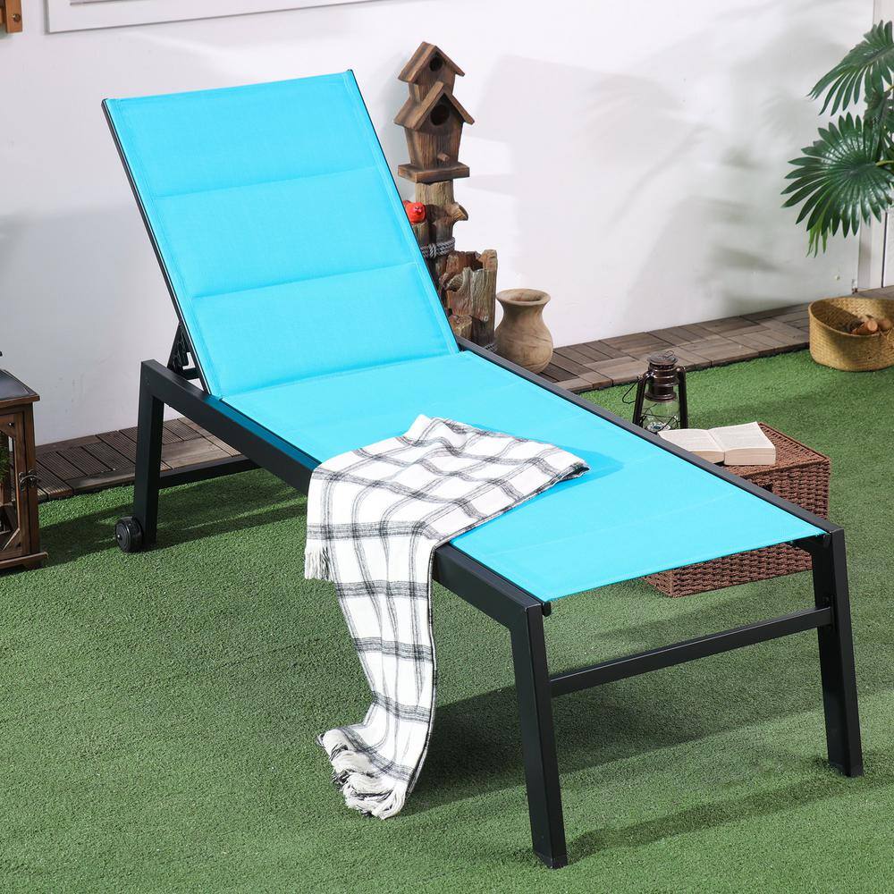 Blue Steel Frame Armless Outdoor Chaise Lounge Chair