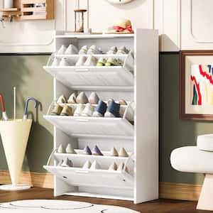 47.2 in. H x 27.6 in. W White Wood Shoe Storage Cabinet with 3 Flip Drawers