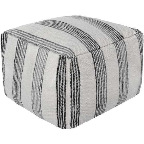 Livabliss Kinborough Striped Cream/Black Polyester Rectangle Accent Pouf