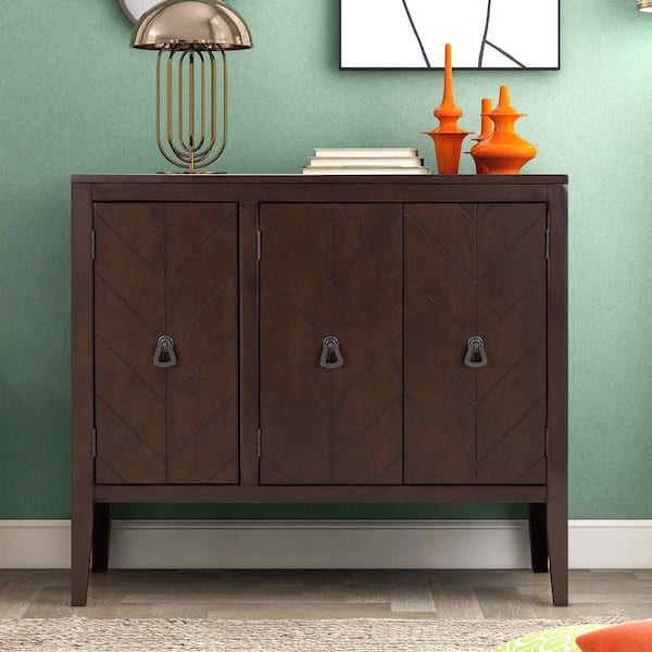 Brown Wood 37 in. Sideboards with 3 Retro Metal Handles and 4 Pinewood Legs
