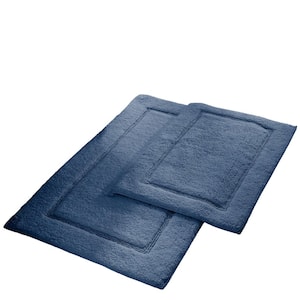 2-Pack Solid Loop Cotton 21x34 inch Bath Mat Set with non-slip backing Denim