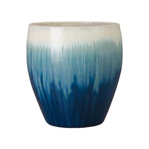 18.5 in. L x 19 in. H Blue Snow Ceramic Round Planter with High-fire treatment