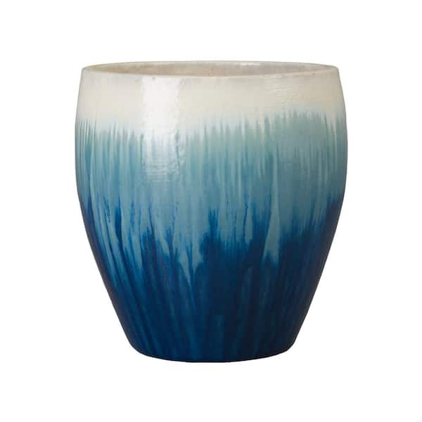 Emissary 18.5 in. L x 19 in. H Blue Snow Ceramic Round Planter with High-fire treatment